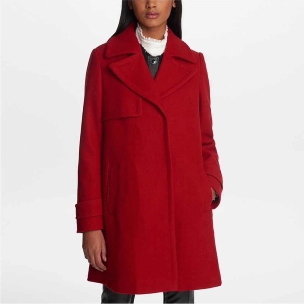 NWOT Karl Lagerfeld Red A-Line Wool Blend Long Trench Coat XL